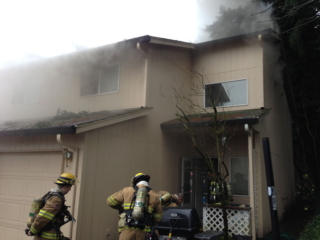 Firefighters knocked down a blaze in a bedroom of a Camas townhouse this morning.