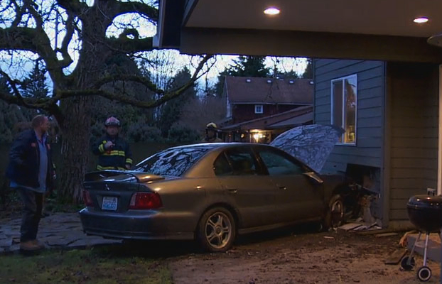 No one was hurt when this car slammed into a Hazel Dell home early Friday morning.