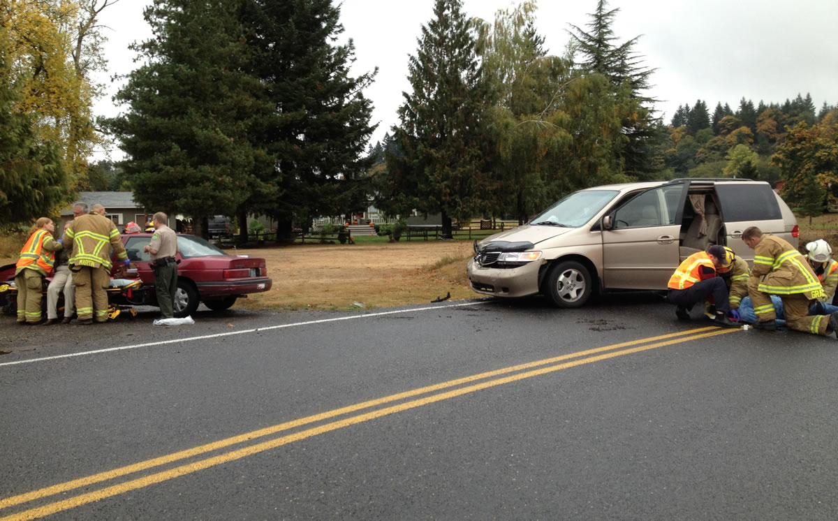 Firefighters on Monday morning responded to a head-on, two-car crash near Battle Ground.