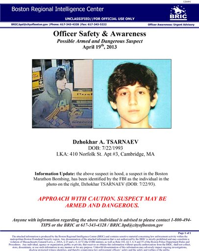 This &quot;Wanted&quot; flier was circulated today for Dzhokhar A.
