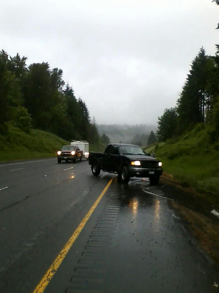Witnesses provided Washington State Patrol with this photo of a black Ford F150 that reportedly caused a three-vehicle crash on Interstate 5 near La Center this morning before leaving the scene.