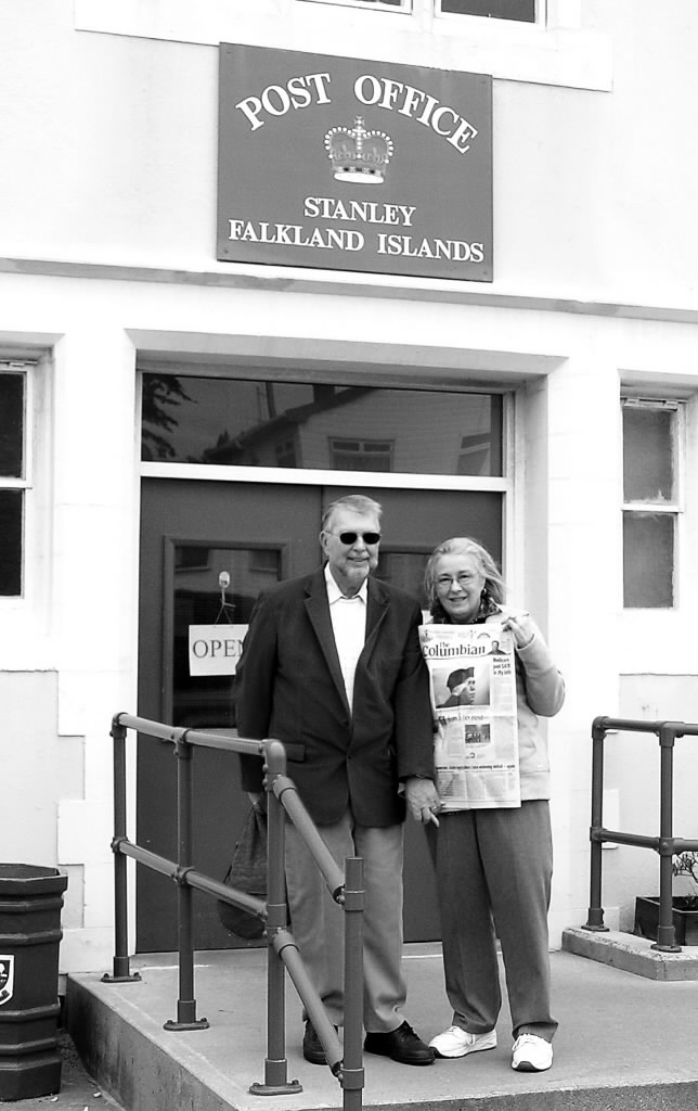 Vic and Nita Frye posed with a copy of The Columbian during a cruise around South America, including a stop on the Falkland Islands, and then sent it to us for publication in January 2010.