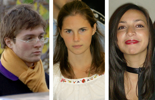 From left; Italian student Raffaele Sollecito, American Amanda Knox and slain 21-year-old British woman Meredith Kercher.