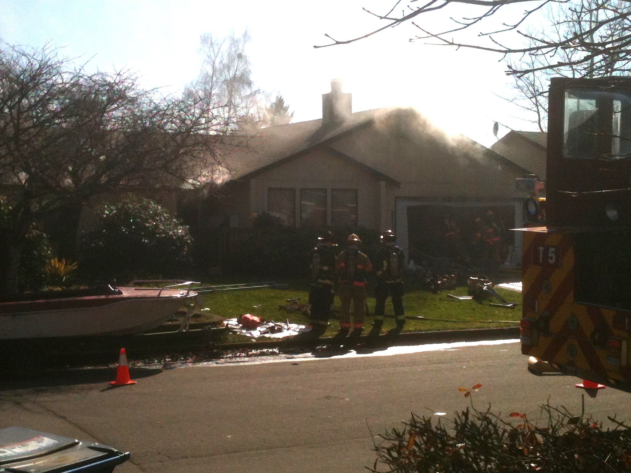 A garage fire damaged a house on Southeast 12th Street in Vancouver on Saturday.