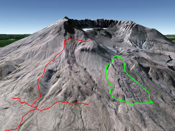 Forest Service planners were previously considering the climbing route up the Sugar Bowl shown in red but decided it was too dangerous.