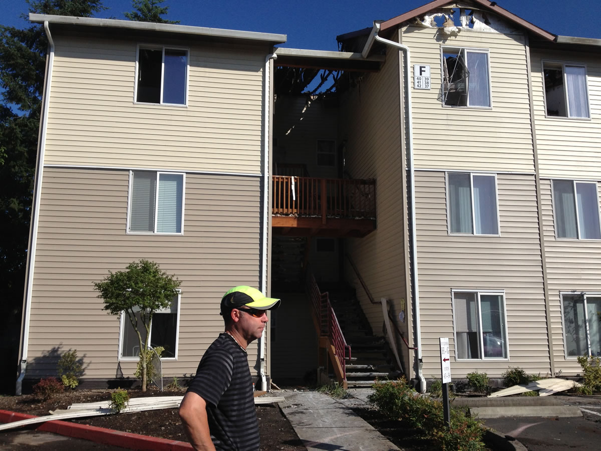 Dustin Alexenko was displaced by a three-alarm fire at the One Lake Place condominiums.
