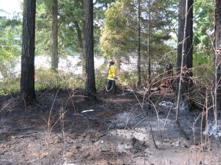 Firefighters battled a brush fire on the northeast side of Lacamas Lake midday Thursday.