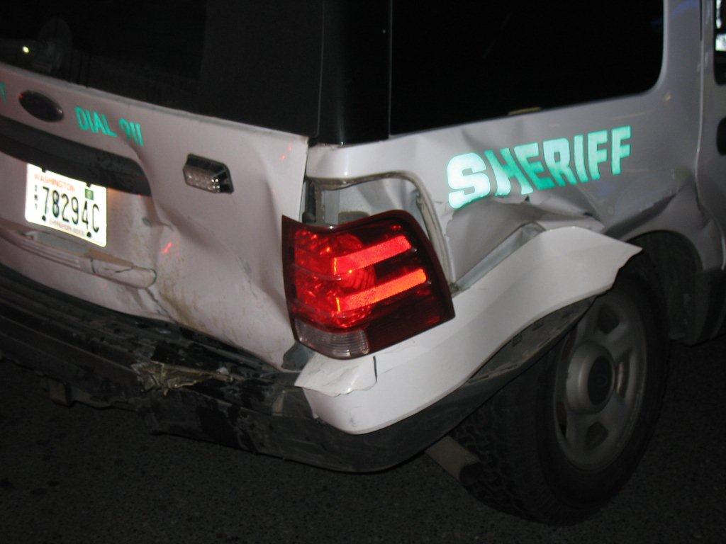 A Clark County Sheriff's Office deputy was sent to Legacy Salmon Creek Medical Center with minor injuries after being rear-ended by a car in Hazel Dell late Thursday.