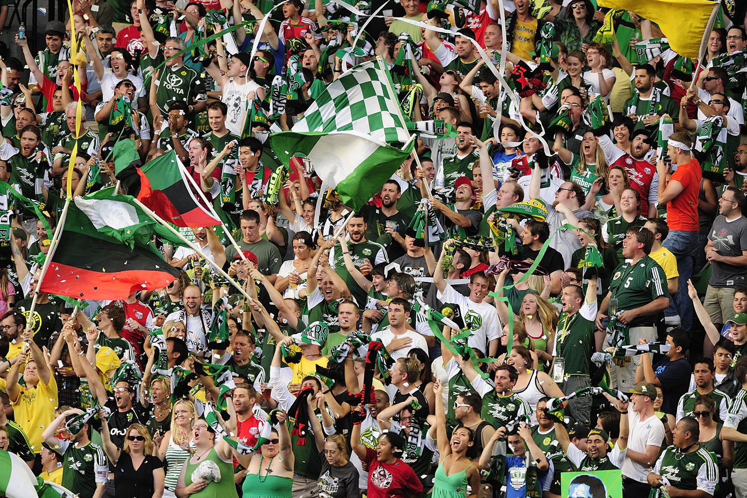 Portland Timbers fans cheer before the start of a game against the Los Angeles Galaxy at Jeld-Wen Field Wednesday August 3, 2011 in Portland, Oregon.