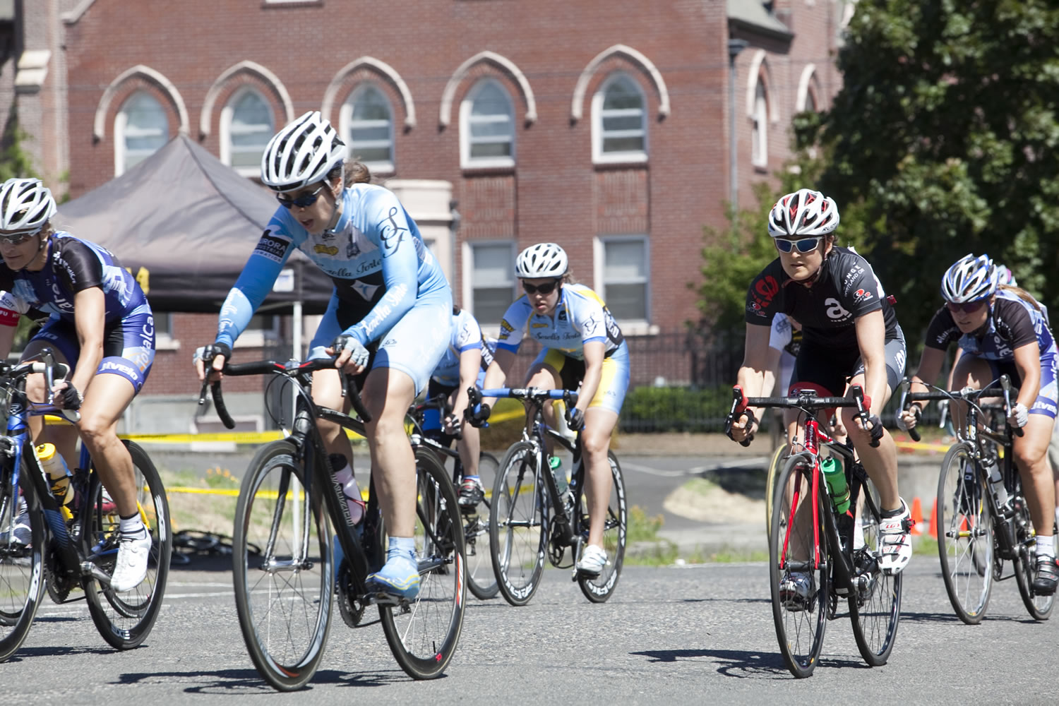 Senior Women race through downtown Vancouver during the sixth annual Courthouse Criterium bike race in 2011.
