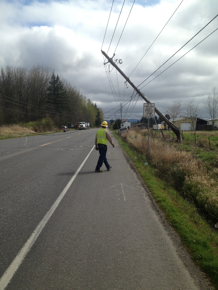 Power lines were knocked down along Northeast 219th Street west of Battle Ground after a noninjury accident about 11 a.m.