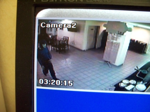 A still image from a surveillance video shows the man who robbed a Quality Inn motel in Woodland early Saturday morning.
