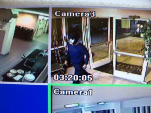 A still image from a surveillance video shows the man who robbed a Quality Inn motel in Woodland early Saturday morning.