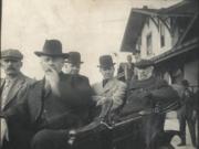 John P. Kiggins, in center of back seat, was in his first stint as Vancouver mayor when James J. Hill, with beard, visited town. Hill was known as the Empire Builder because his Great Northern Railway had opened the Northwest to Midwest markets. This photo was shot Oct.