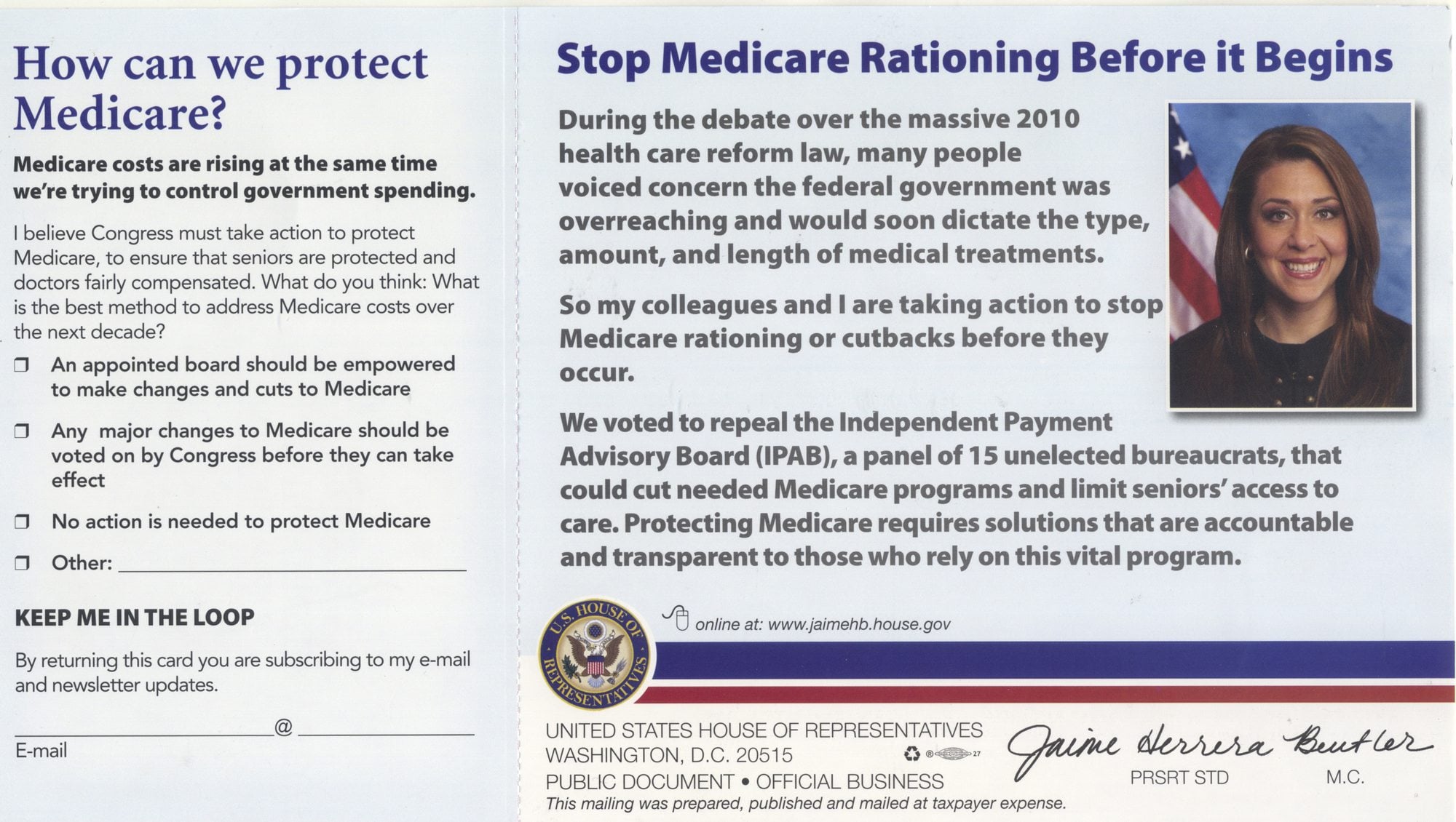 The flier mailed out by U.S. Rep.