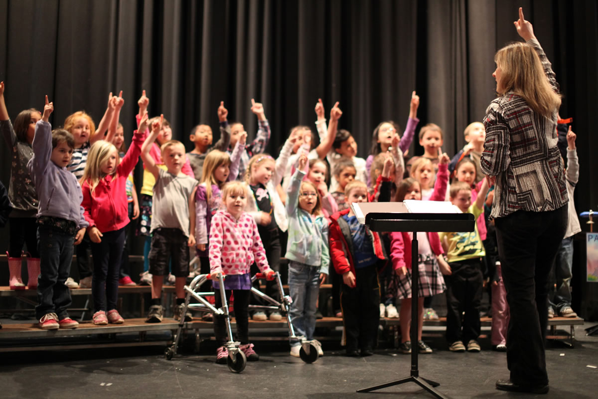 Children at Hathaway Elementary School performed a concert for their parents at the Washburn  Performing Arts Center recently, under the direction of Hathaway music teacher Amy Switzer.