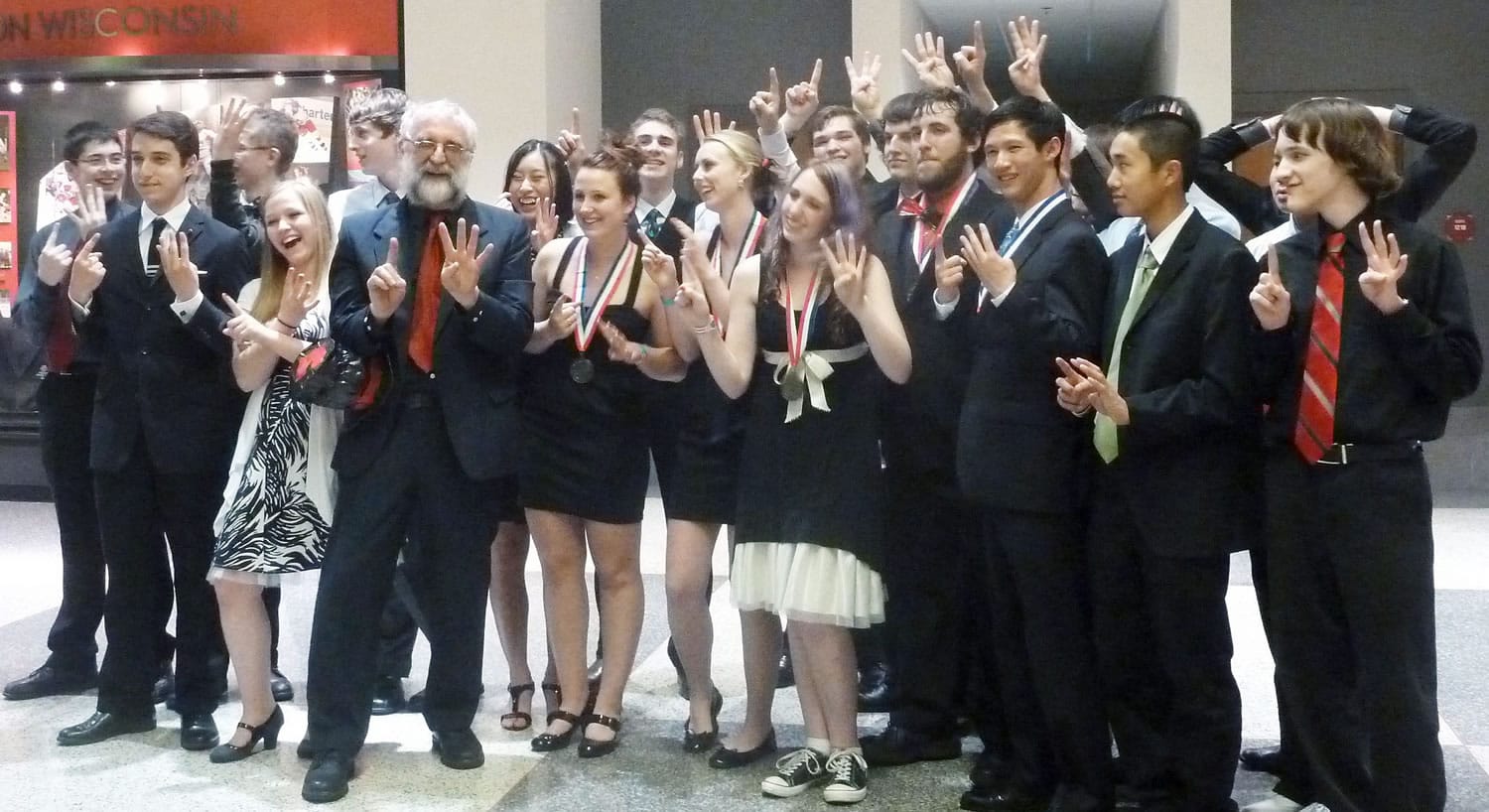The Camas High School Science Olympiad celebrates their 14th place win at the National Science Olympiad tournament in Madison, Wis., on May 21.