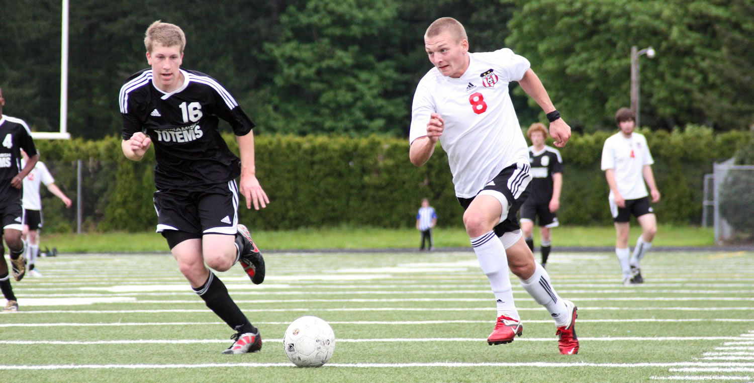 Drew White (8) and the Camas High School boys soccer team delivered two  exciting victories in front of home crowds at Doc Harris Stadium to return to the final four.