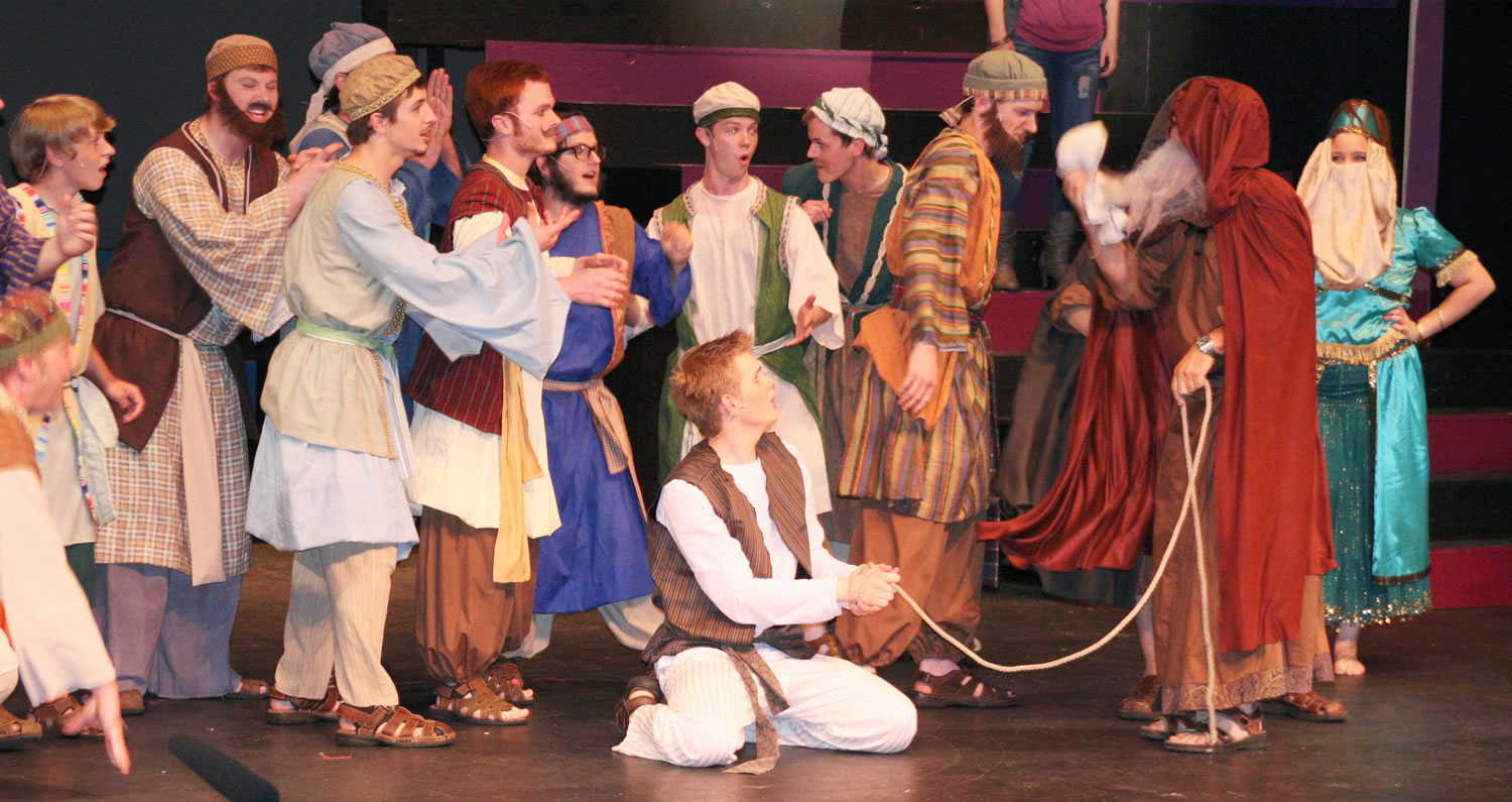 The play tells the story of Joseph, portrayed by Evan Abel, and his colorful coat that his brothers steal from him in their jealousy.