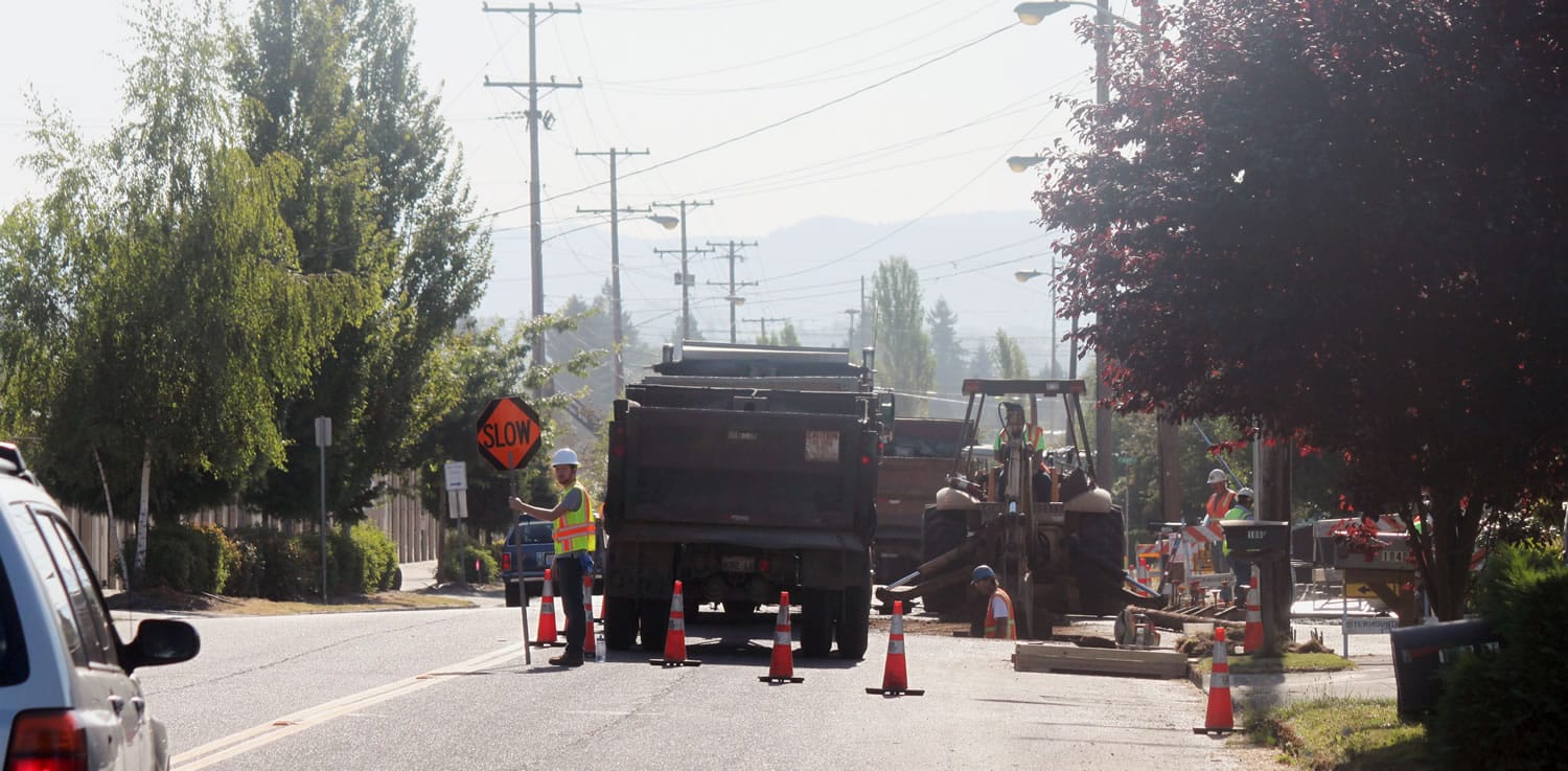 Construction crews began a project on state Route 500 in Camas last week that will include adding 12 sidewalk ramps to meet current Americans with Disabilities Act standards, and removing old pavement and laying new asphalt.