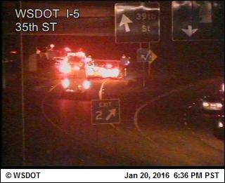 A multi-vehicle crash blocked the 39th Street off ramp from northbound Interstate 5 Wednesday evening.