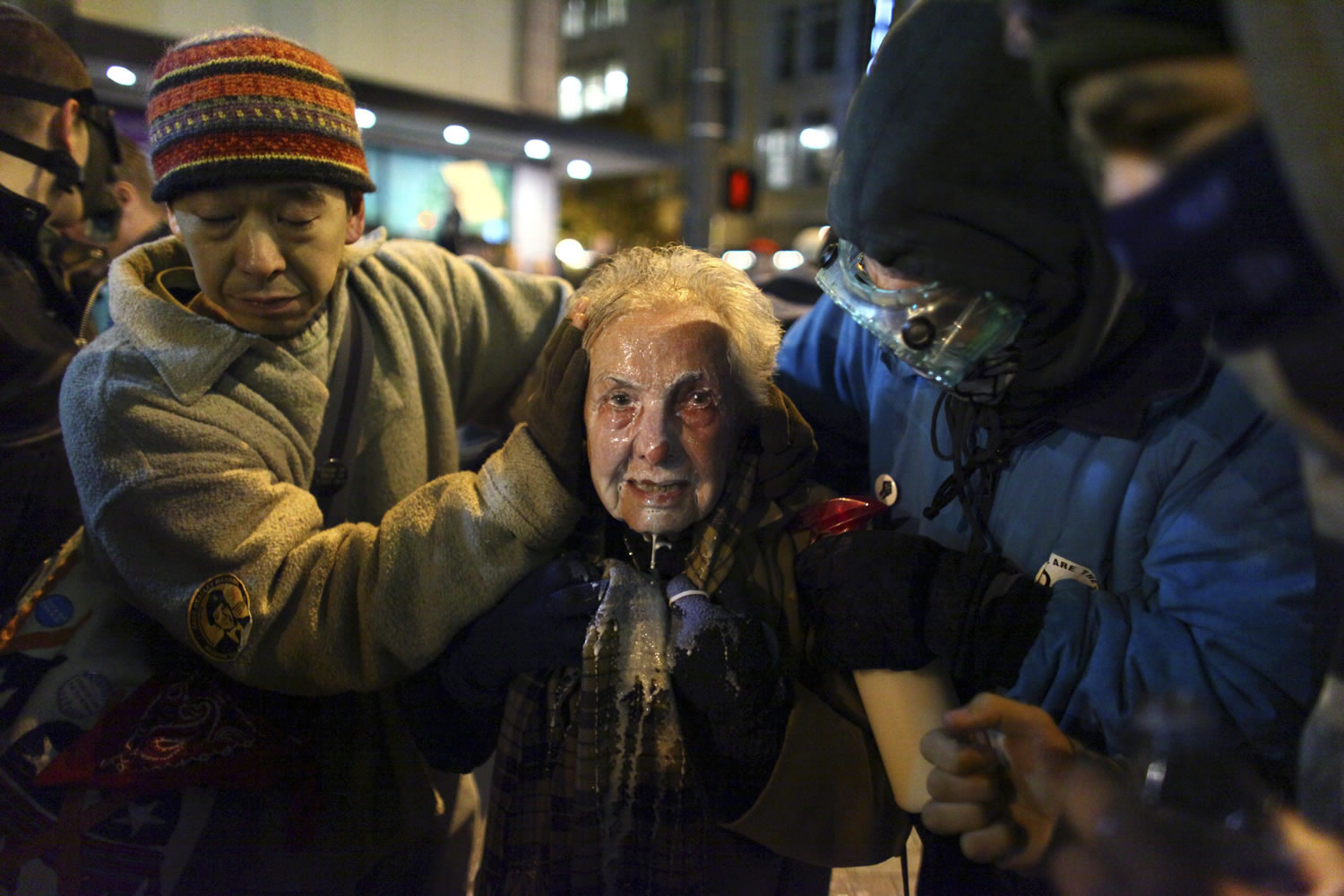 Seattle activist Dorli Rainey, 84, was hit with pepper spray during an Occupy Seattle protest on Nov.