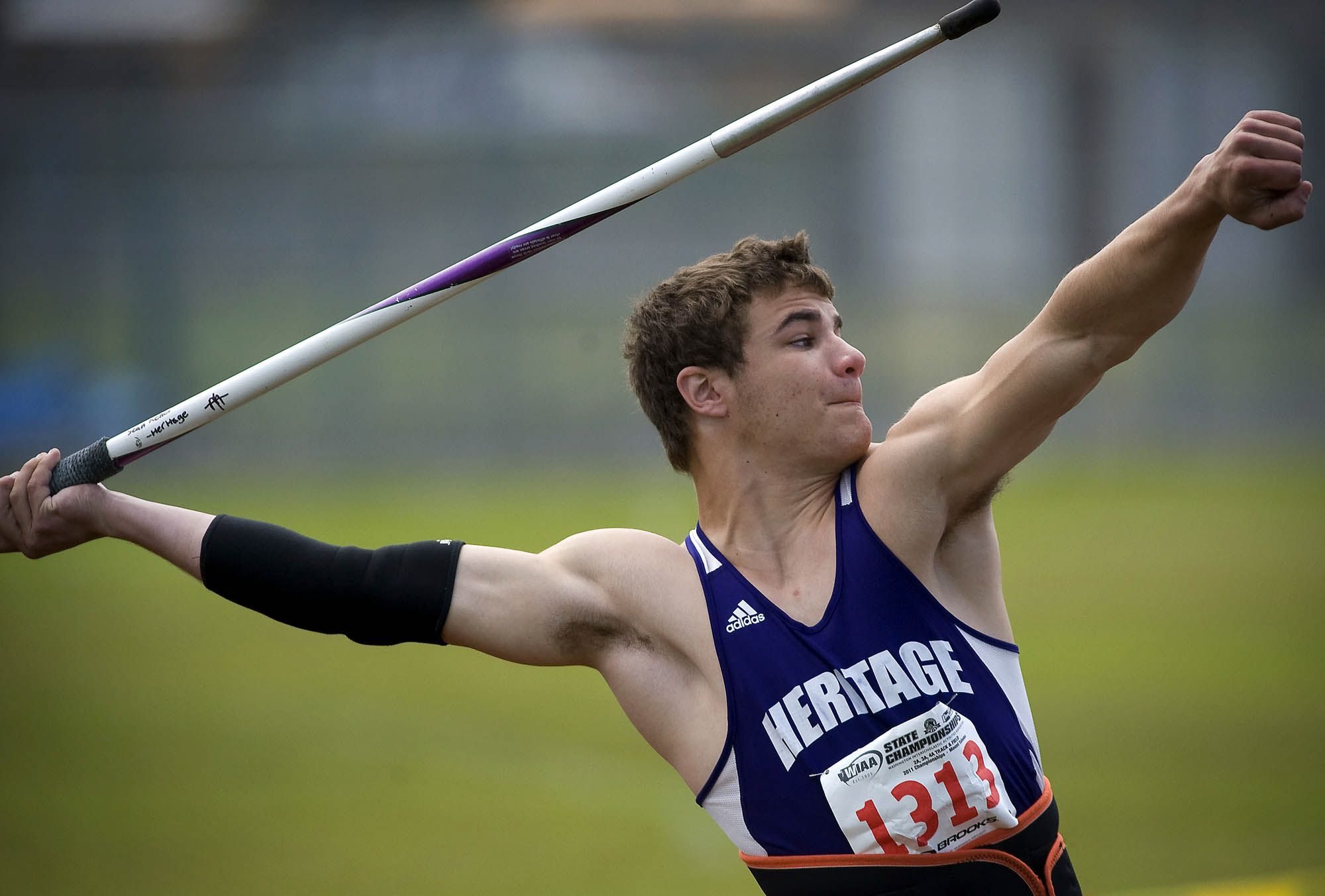 Heritage's Sean Keller cruises to a state title in the javelin at the 4A State Track and Field Championships at Mount Tahoma High School in Tacoma on Saturday.