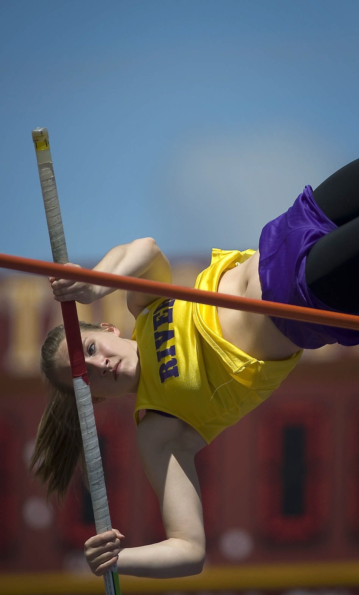 Columbia River's Jennifer DeBellis clears 10 feet, 6 inches in the pole vault finals at the 3A State Track and Field Championships at Mount Tahoma High School in Tacoma on Saturday.