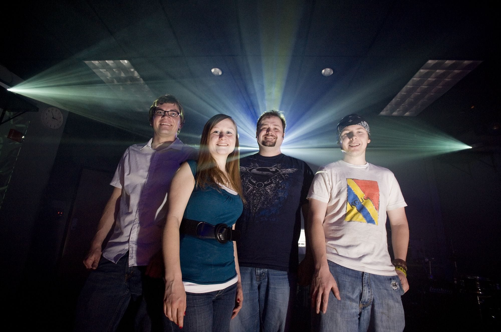 Aaron May, from left, Samantha Goelze, Nick Hill and Geoff Wallace created a virtual haunted house in the MOVE lab at Washington State University Vancouver.