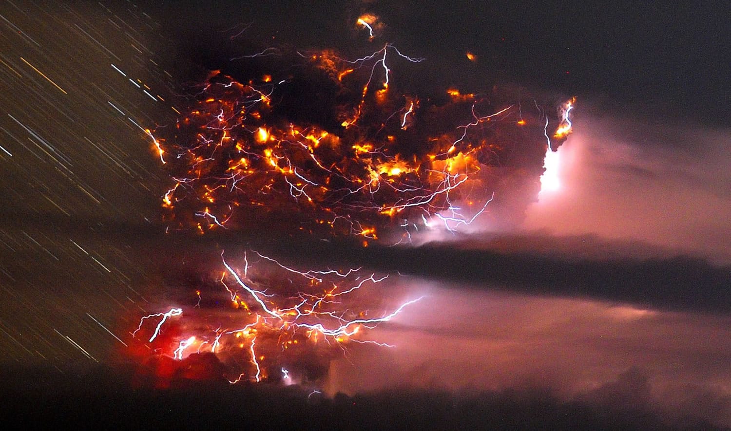Volcanic lightning is seen over the Puyehue volcano, over 500 miles south of Santiago, Chile, late Sunday.