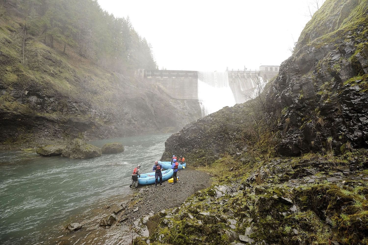 Rafters prepare to embark on a float trip down the lower White Salmon River below Condit Dam in March.
