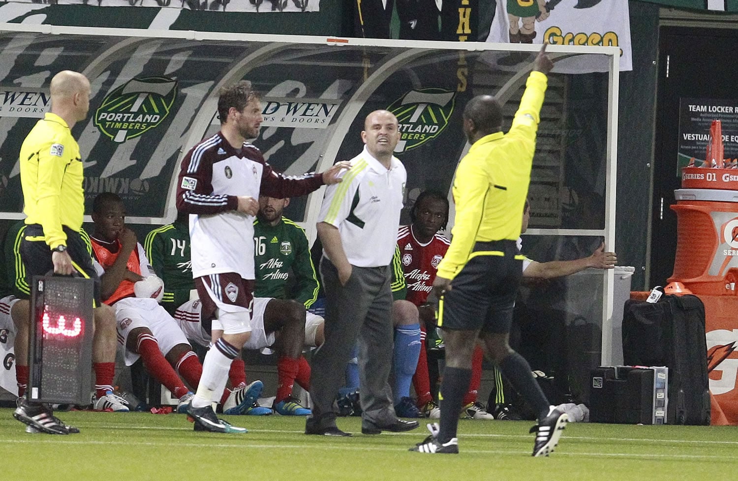 Portland Timbers coach John Spencer paid the price for this ejection last Saturday against the Colorado Rapids.
