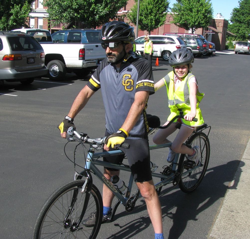 John Pierce and Kenedy Williams were one of 16 tandem cycling teams representing the Washington State School for the Blind at the Vancouver Courthouse Criterium.