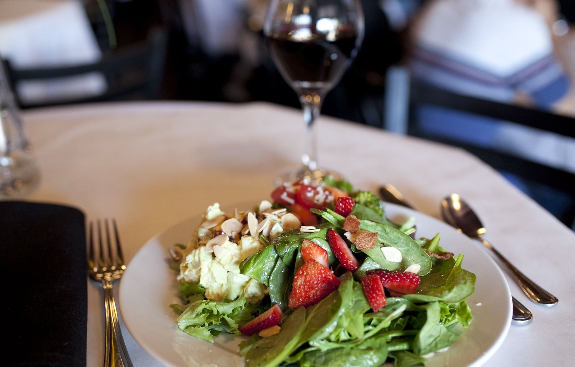 K'Syrah's Trio of Salads puts three distinct salads onto a single dish.
