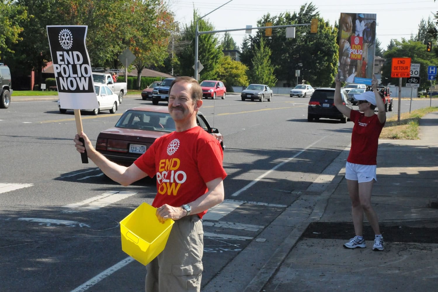 Salmon Creek: Randall Salisbury, a local architect, takes part in Panhandling for Polio.