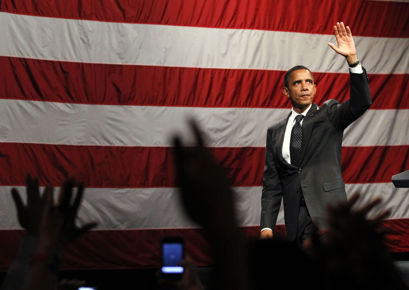 President Barack Obama waves after a fundraiser at the House of Blues on Monday in West Hollywood, Calif.