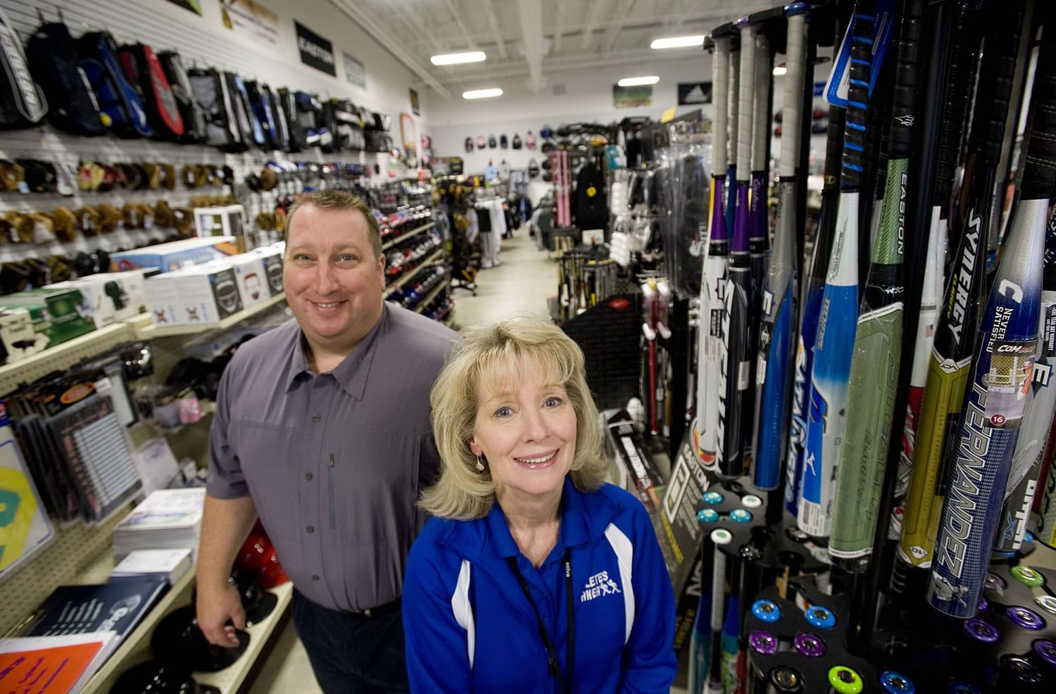 Margaret Jabusch and her son Kirk Jabusch are the owners of Athletes Corner, which has four retail stores selling sporting equipment for young athletes and their parents.