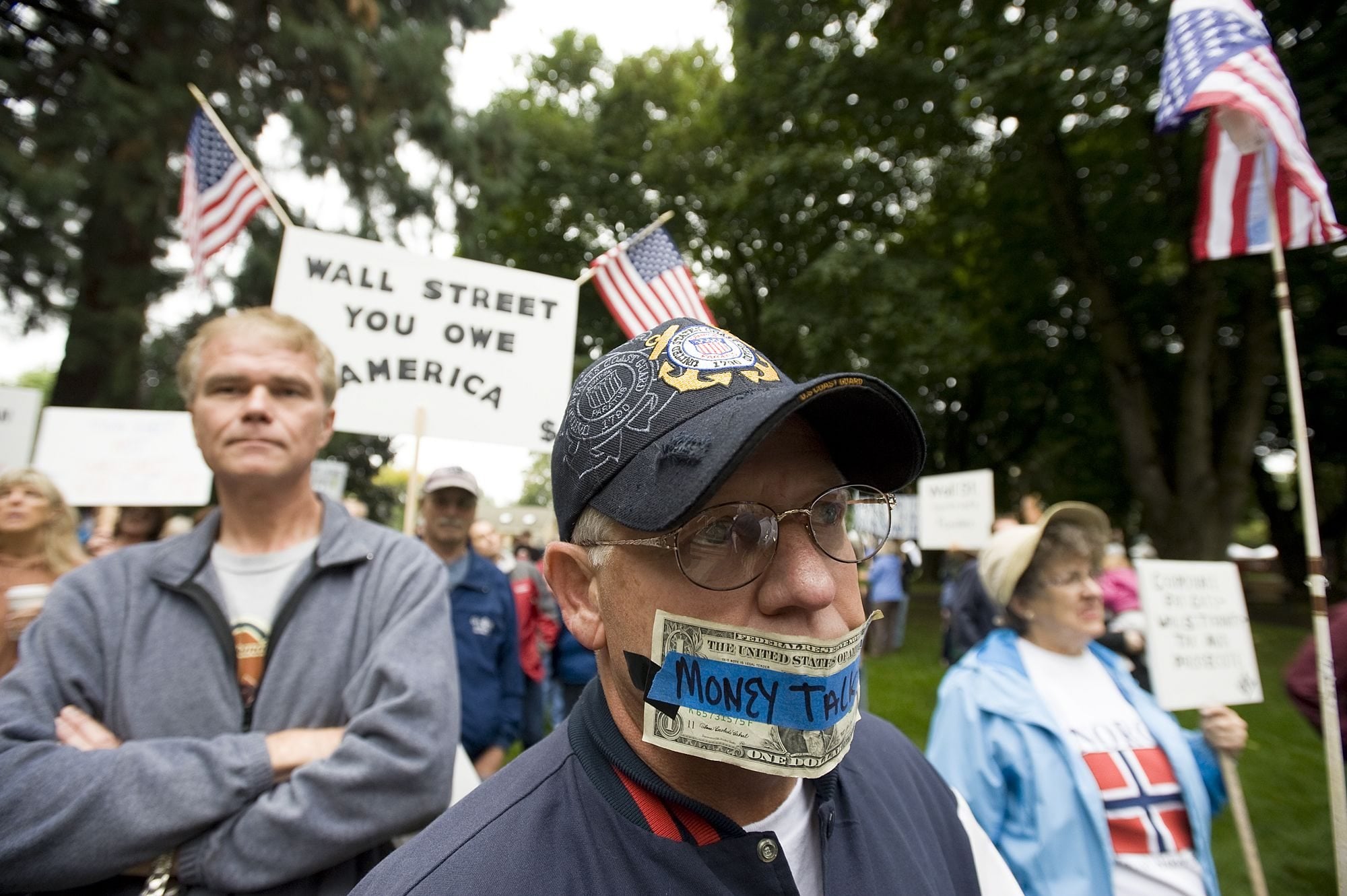 Vancouver resident Craig Murphy wore a symbolic muzzle Saturday to protest corporate power over politics.