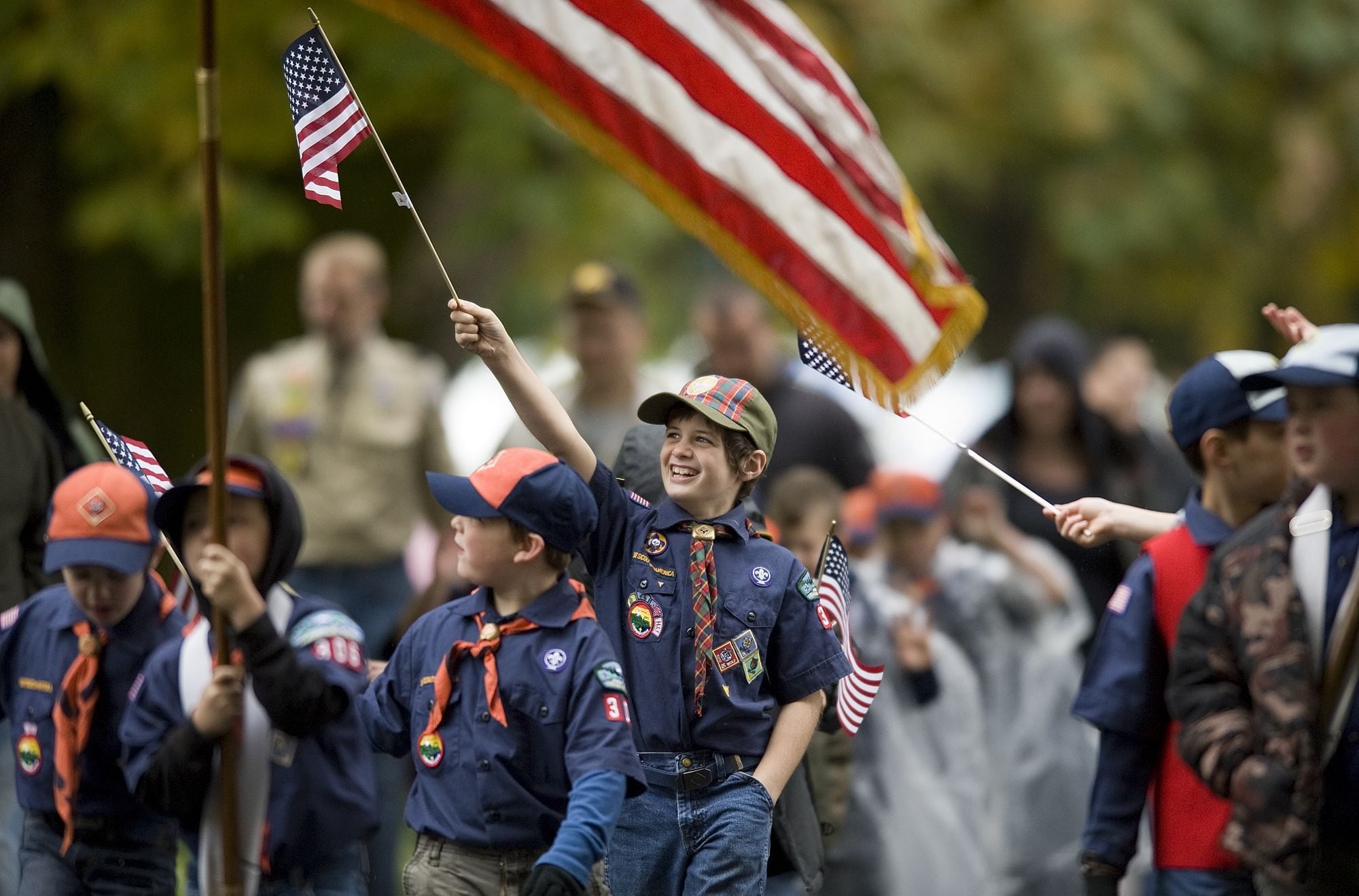 Cub Scout Pack 306 marches Saturday in the annual Veterans Parade at Fort Vancouver National Site.
