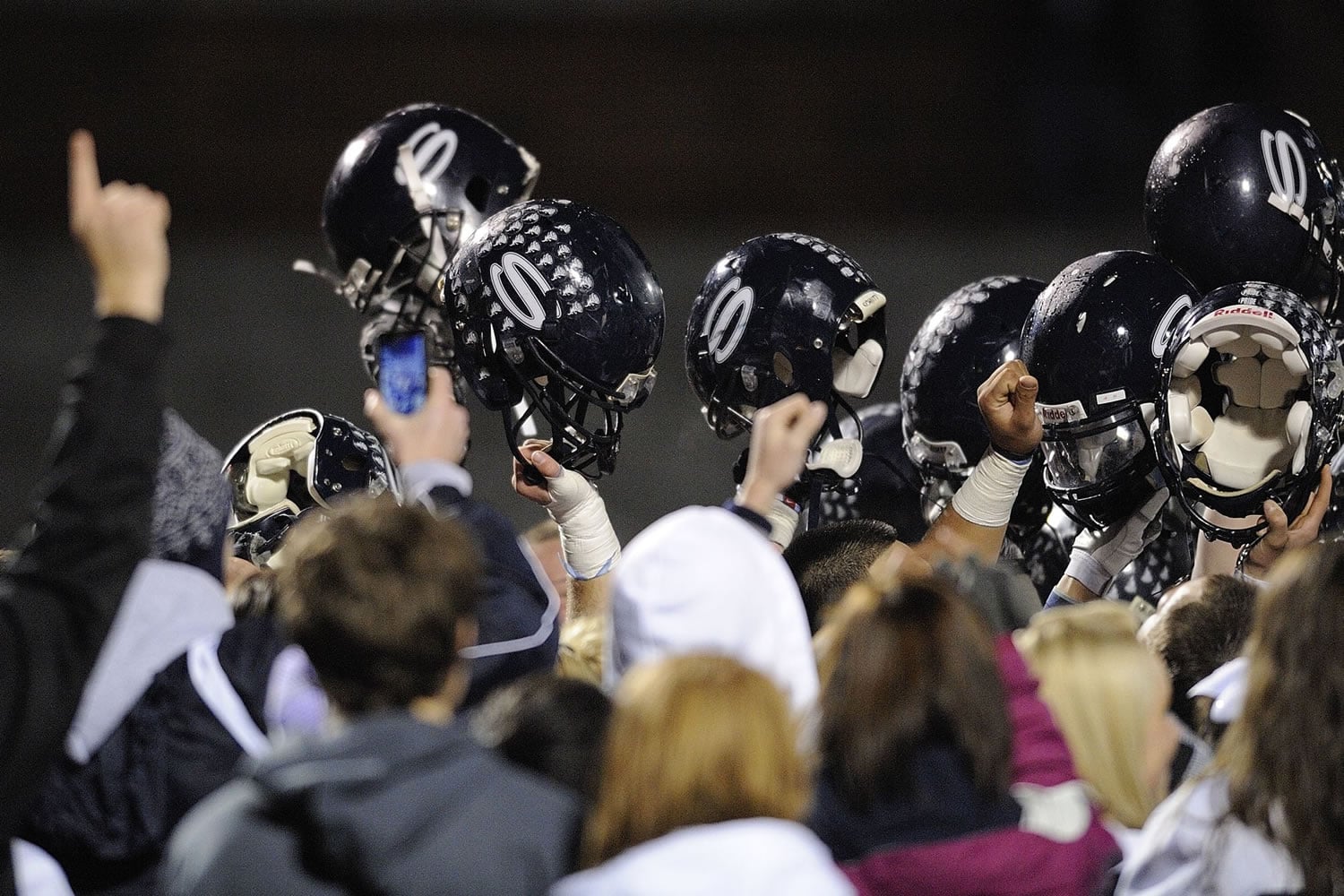 Skyview High School players and fans celebrate the 34-7 victory over Kentwood last Friday.