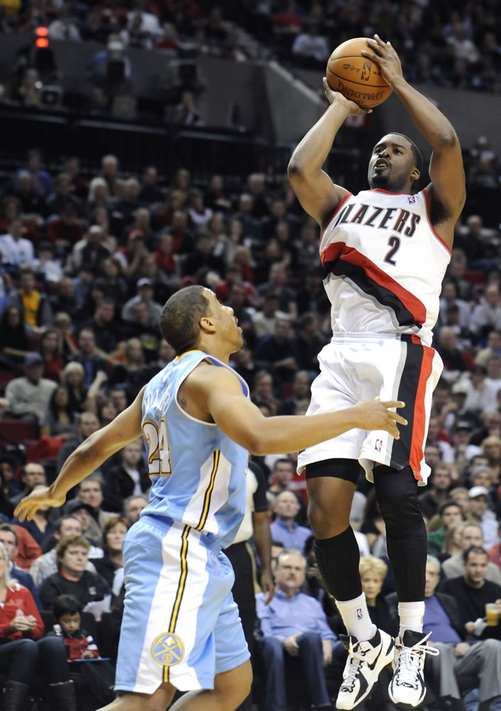 Portland's Wesley Matthews (2) goes up for two of his team-high 25 points over Denver's Andre Miller.