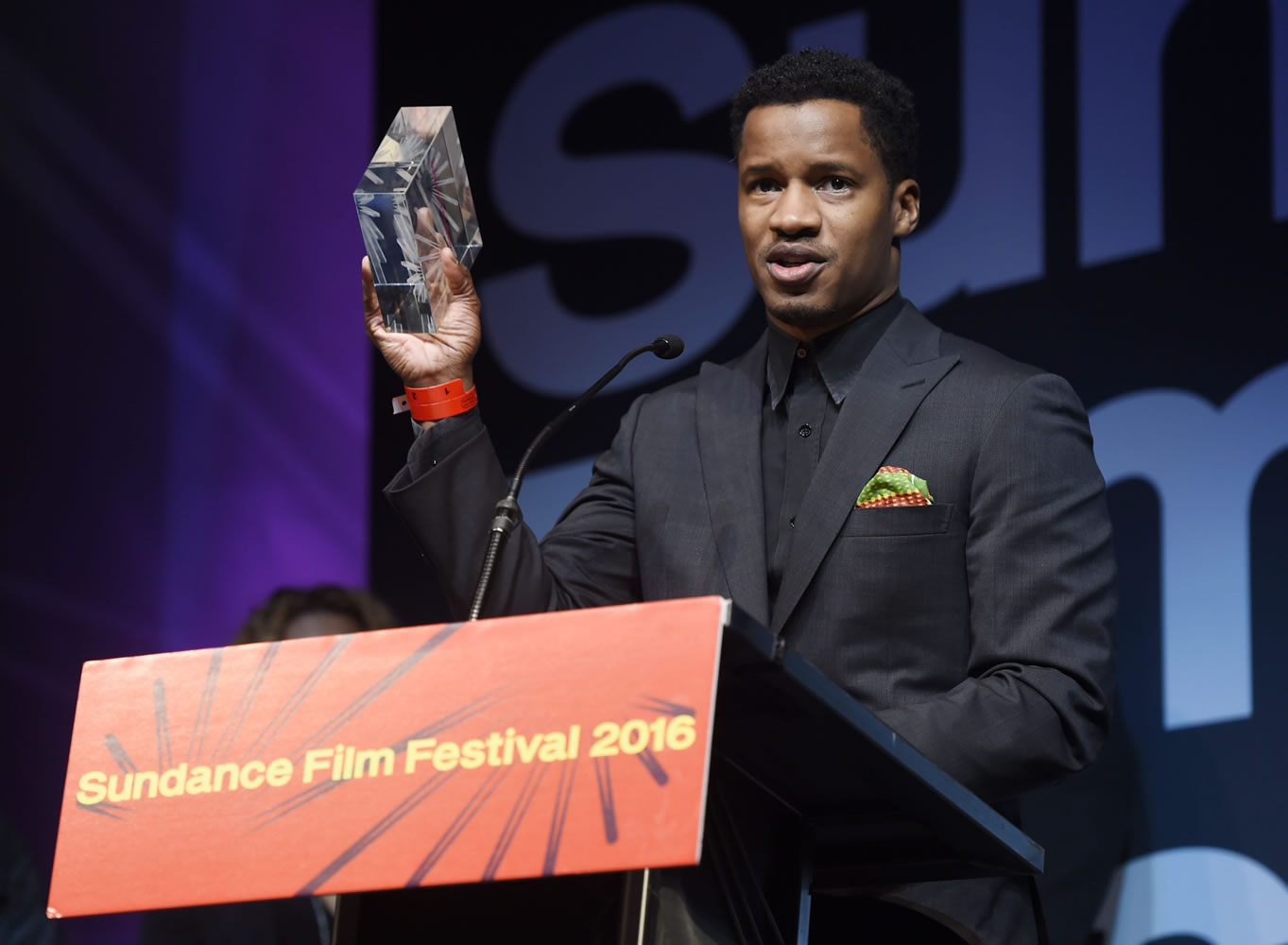 Nate Parker, the star, director and producer of &quot;The Birth of a Nation,&quot; holds the U.S. Dramatic Audience Award for the film Saturday at the 2016 Sundance Film Festival awards ceremony in Park City, Utah. The film also won the U.S. Grand Jury Prize: Dramatic award.