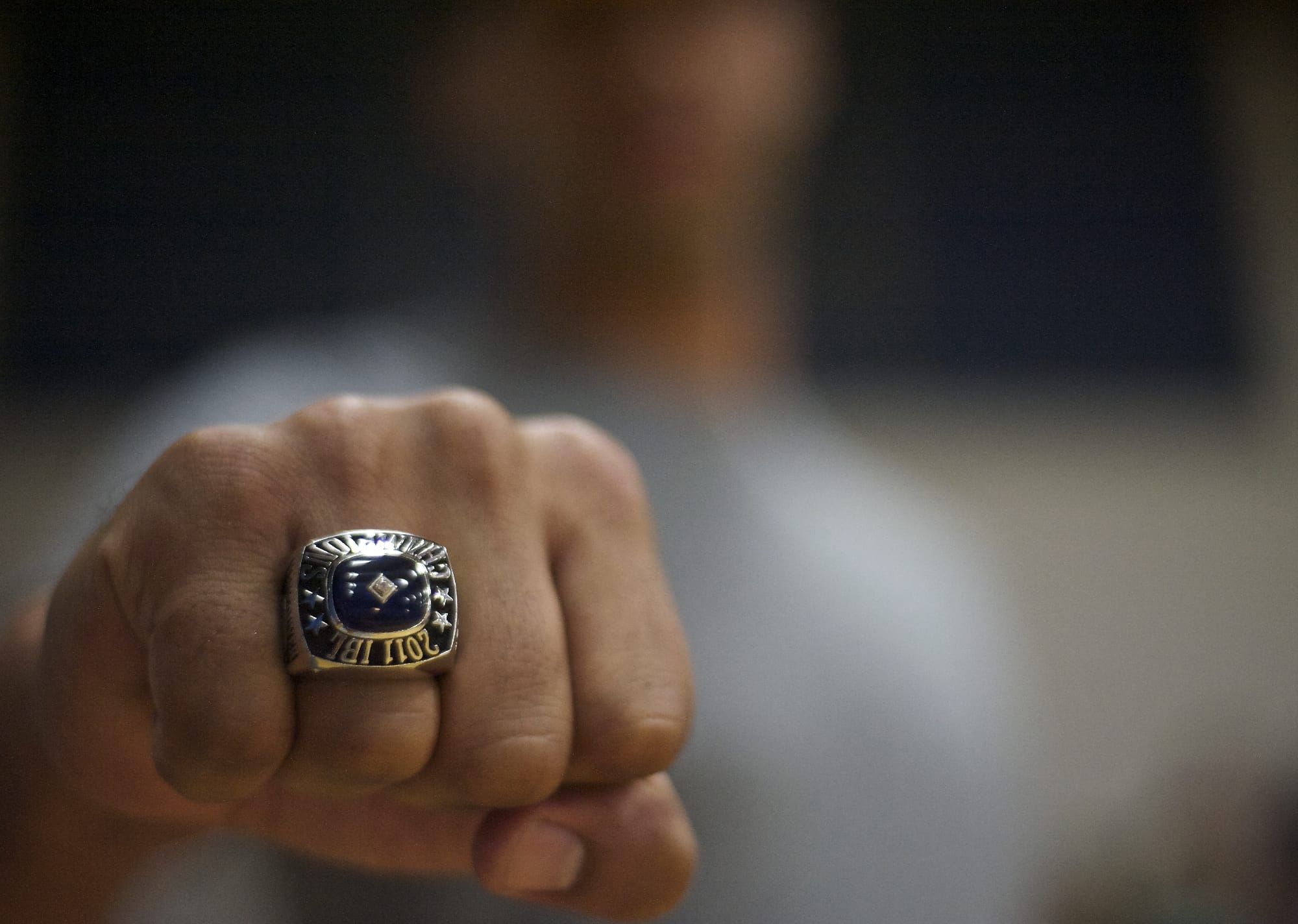 2011 IBL playoff MVP Jake Carlisle shows off his championship ring.