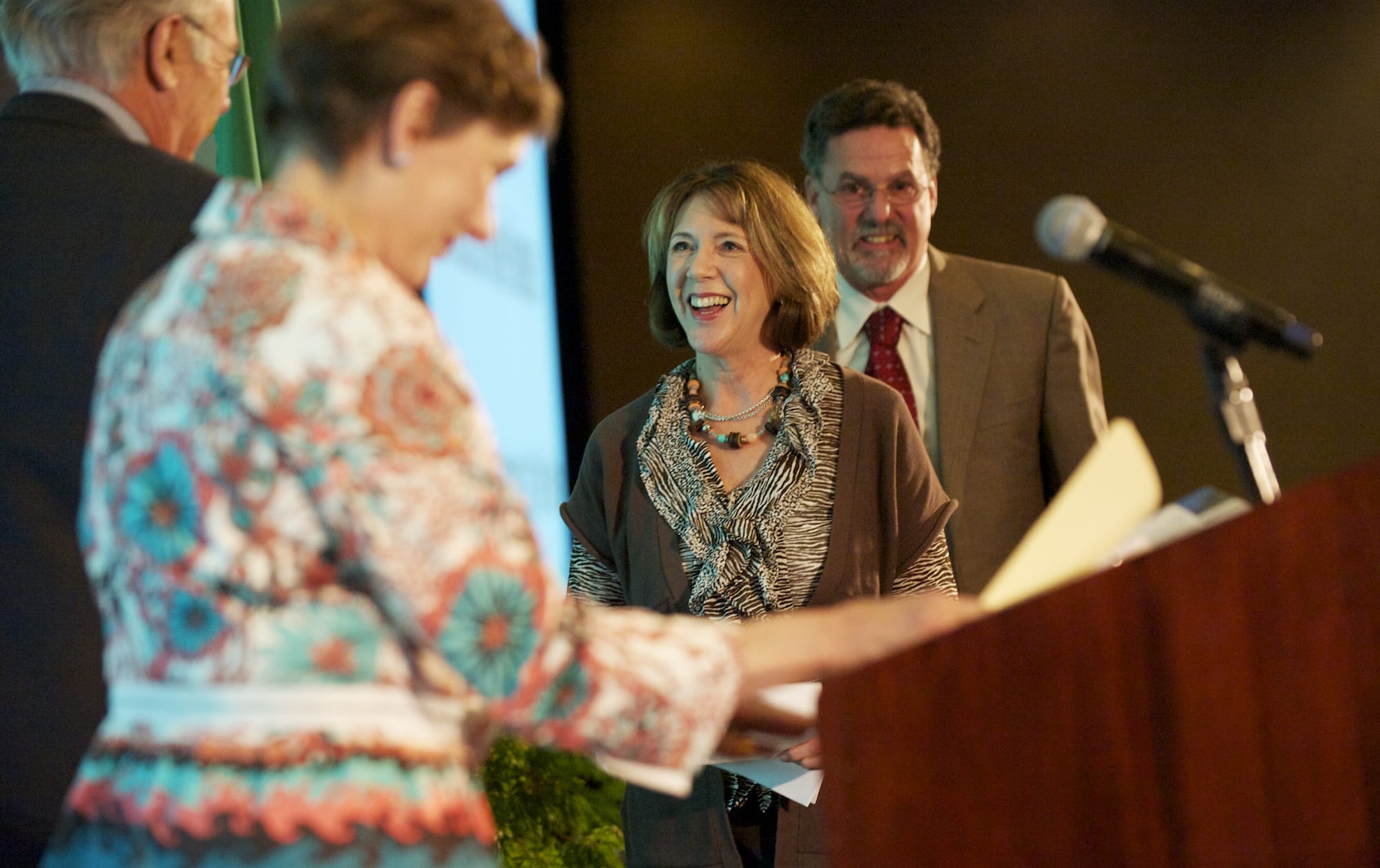Jo Marie and Steve Hansen, right, are honored Tuesday as 2012 Philanthropists of the Year by last year's winners, Connie and Lee Kearney, left, at the Community Foundation for Southwest Washington's annual luncheon at the Hilton Vancouver Washington.