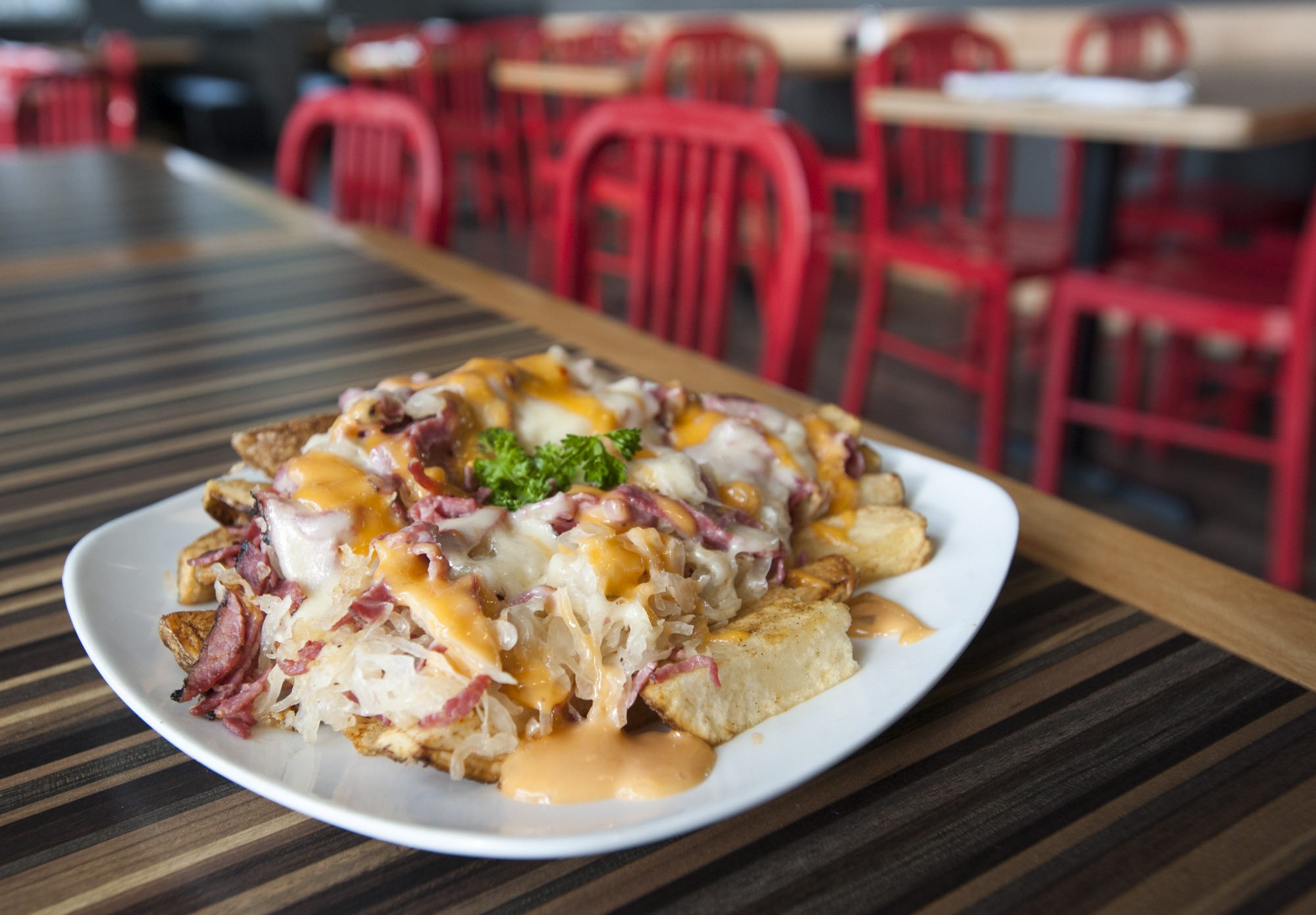 Pastrami fries at Rose&#039;s Restaurant, Bakery and Bar in Vancouver are hearty enough to pair with a salad to make a meal.