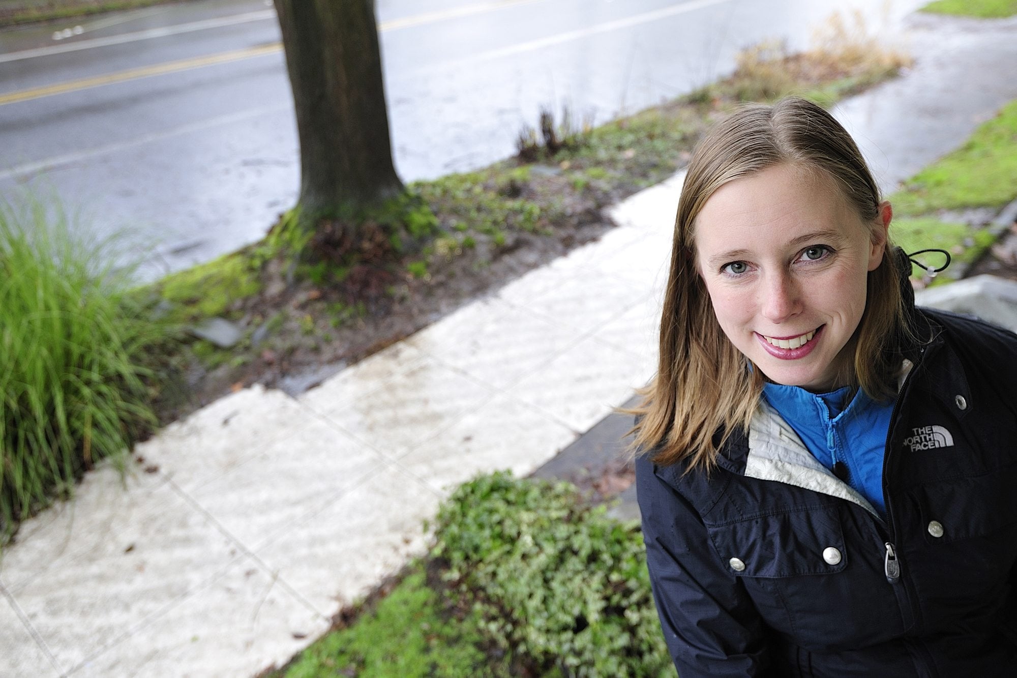 Melissa Tiefenthaler got a grant from the Vancouver Safe Neighborhood Streets Fund to install the city's first rubber sidewalk in the Hough neighborhood. The flexible sidewalk helped save a tree whose roots had upheaved the concrete sidewalk, causing a tripping hazard.
