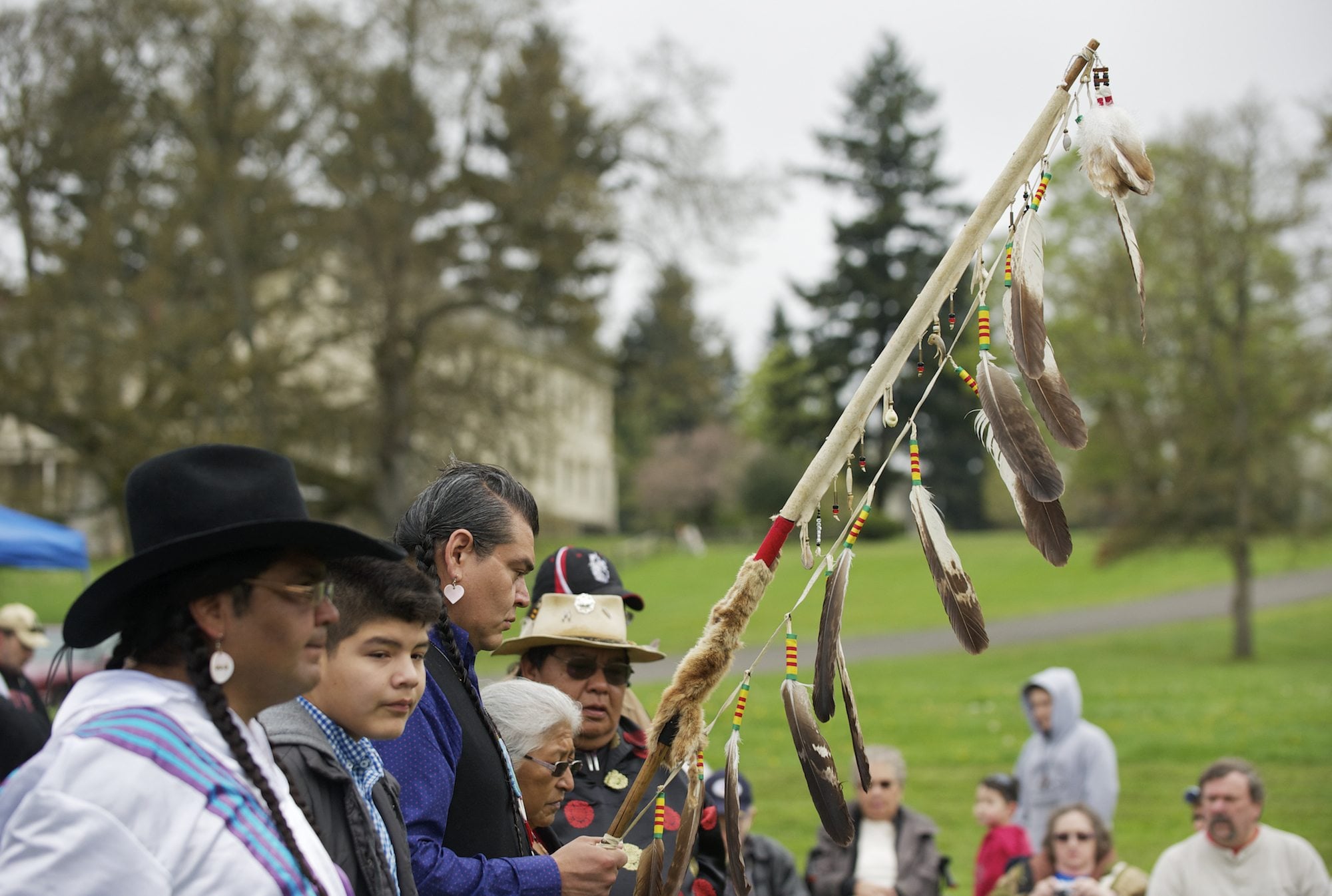 The Eagle Staff waits to be placed at the annual Nez Perce Chief Redheart Memorial Ceremony at Fort Vancouver National Historic Site.