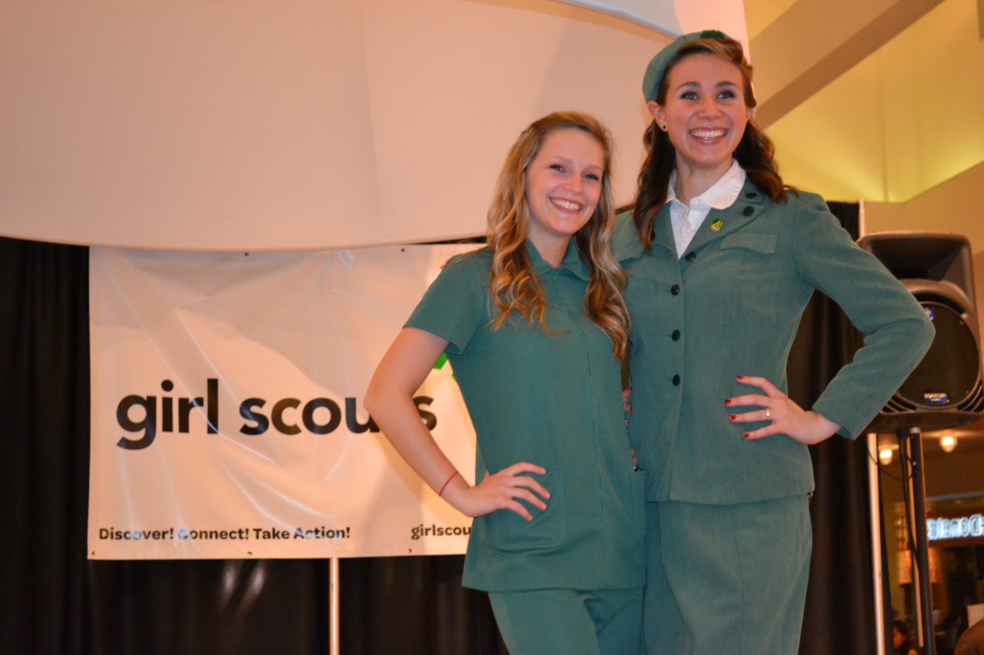Van Mall: Kait Hafenbrack, left, and Ema Hadziselimovic, Washington State University students and Girl Scouts of Oregon and Southwest Washington volunteers, modeled vintage Girl Scout attire at the March 30 Girl Scouts After Dark event at Westfield Vancouver mall.
