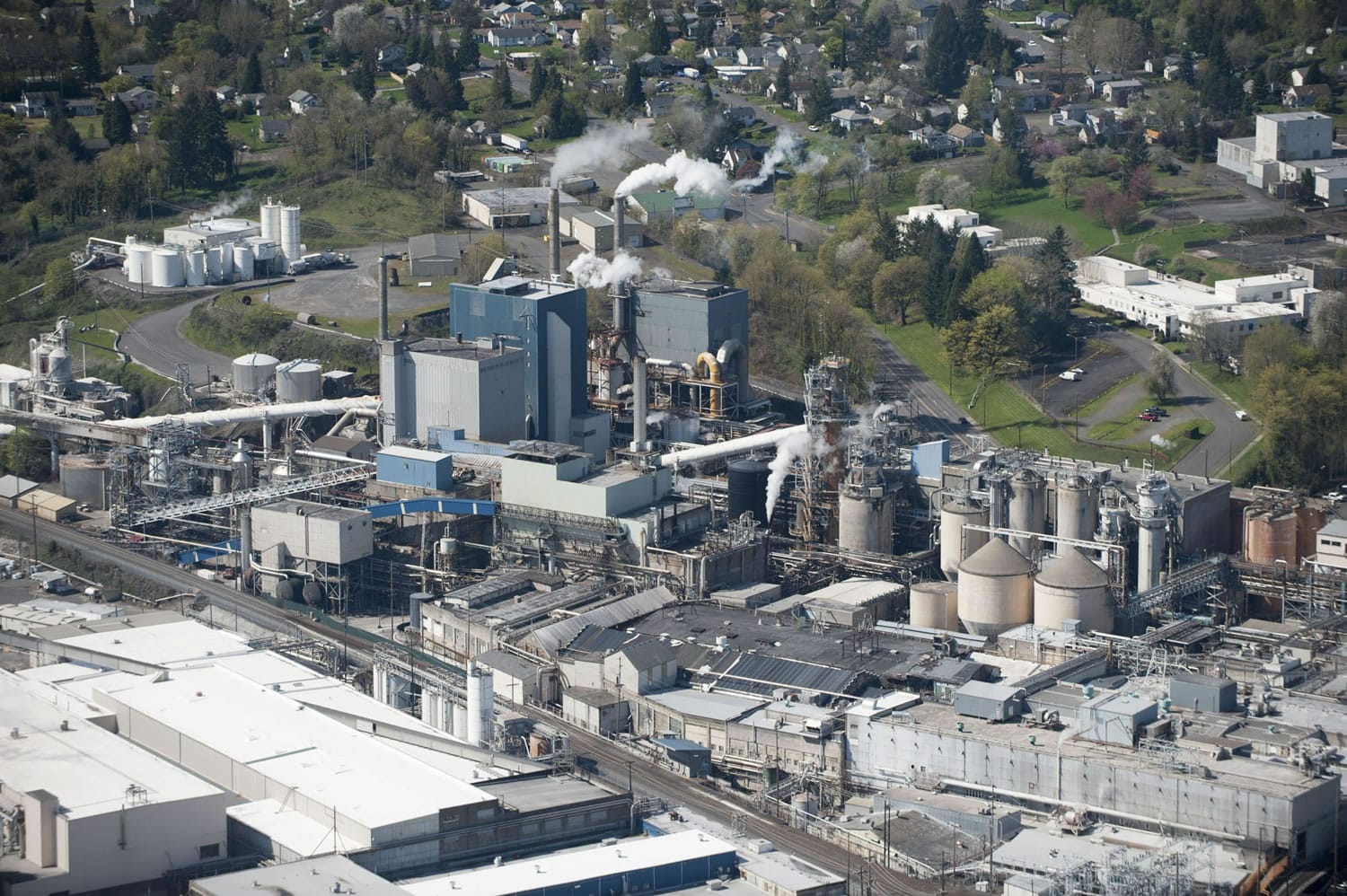 Aerial view of the Georgia Pacific paper mill in Camas in 2015. The mill has reservations about the proposed regulations, a spokesperson said Friday.