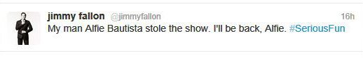 Jimmy Fallon's tweet about Alfie Bautista.